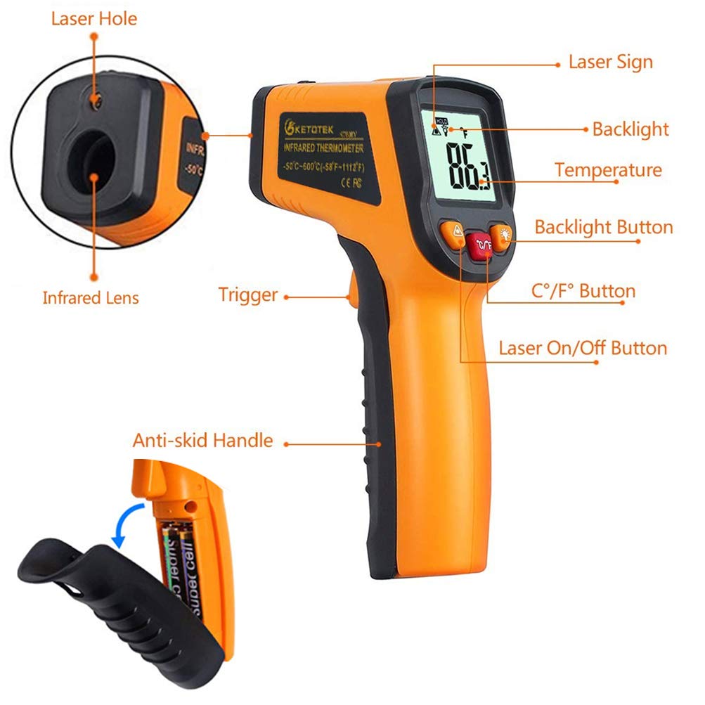 KETOTEK Infrared Thermometer - Instant Read Digital Gun Thermometer