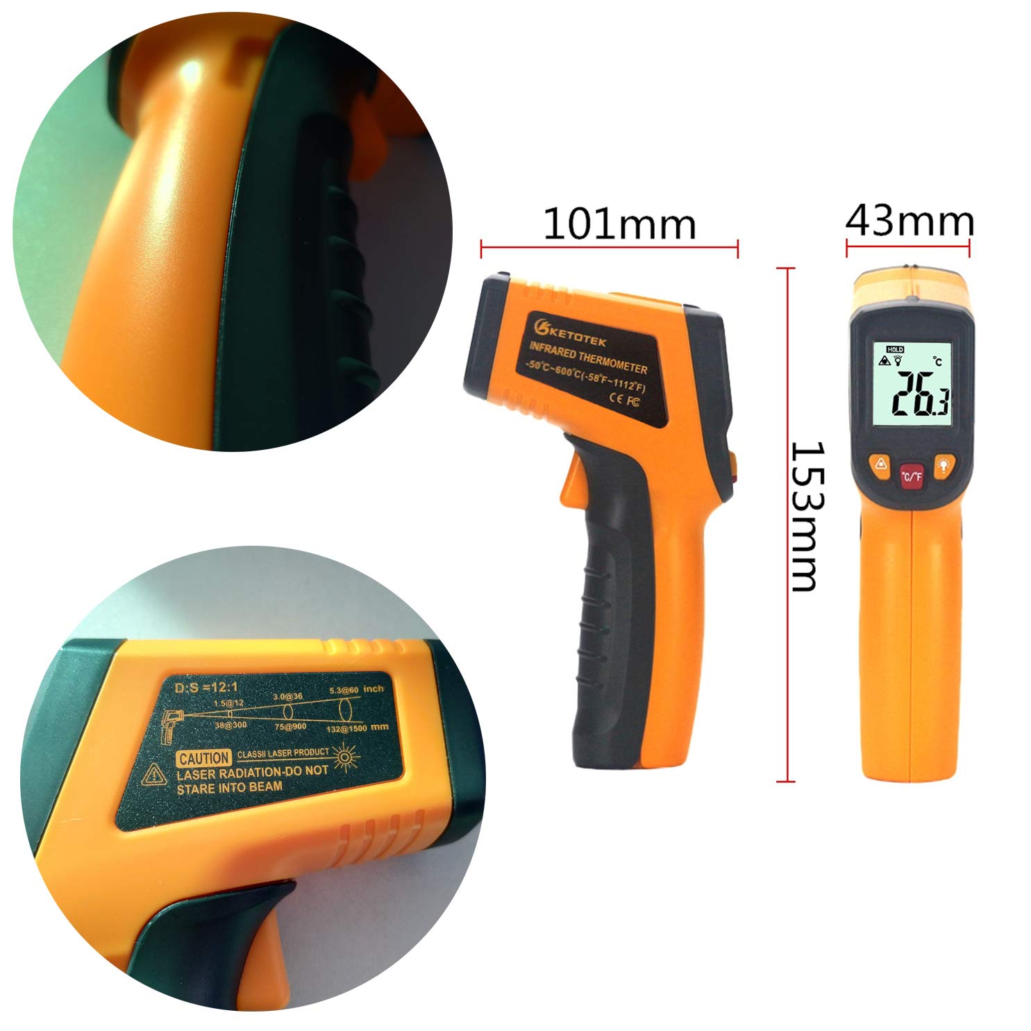 KETOTEK Infrared Thermometer - Instant Read Digital Gun Thermometer